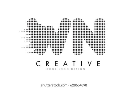 WN W N Letter Logo Design with Black Dots and Bubble Trails.