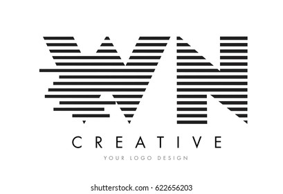 WN W N Zebra Letter Logo Design with Black and White Stripes Vector