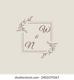 WN wedding line square monogram with high quality professional design that will print well