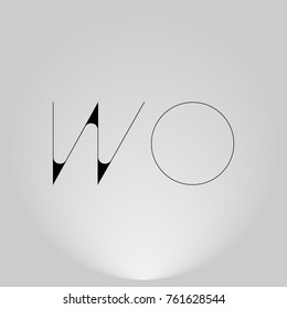 WO Black thin minimalist LOGO Design with Highlight on Gray background.