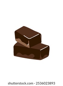 wo chocolate candies, detailed with smooth textures and rich, dark colors, realistic style