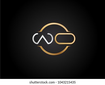 WO circle Shape Letter logo Design in silver gold color
