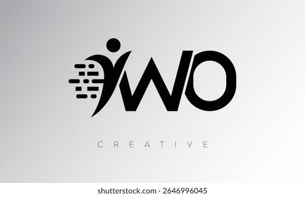 WO Creative Digital Monogram Logo – Futuristic Letter mark Design Featuring Human Shape, Pixel Motion and Minimal Tech Style for Innovative Branding Identity