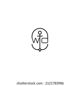WO creative letter logo design in anchor concept with high quality professional design that will print well across any print media