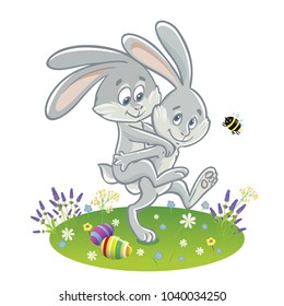 wo easter bunny friends go for a walk