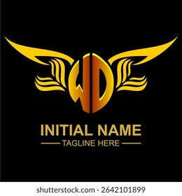 WO Golden Wing Emblem Logo with elegant gold wings, sleek and modern design. Ideal for branding, creative projects, luxury businesses, or artistic ventures.
