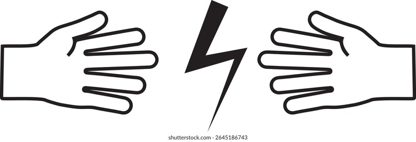 wo hands face each other with fingers spread, separated by a lightning bolt. The image appears to be a simple graphic, intended as an illustration.
