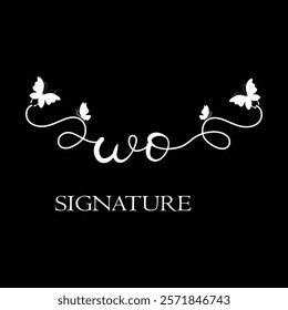 WO Handwritten initial letter, WO simple signature vector logo with butterfly shape variation, beauty, photography letter logo design. W O