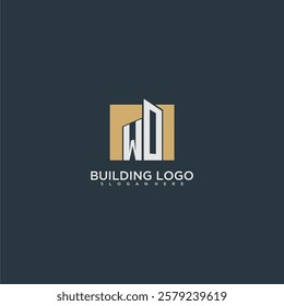 WO initial letter building logo for real estate with square design