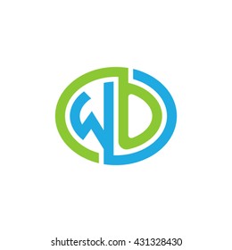WO initial letters looping linked ellipse logo blue green