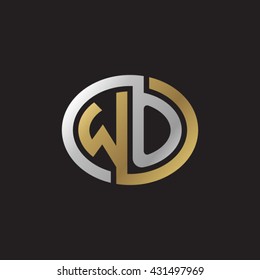 WO initial letters looping linked ellipse elegant logo golden silver black background