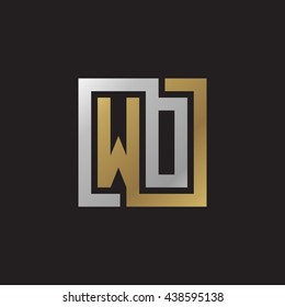 WO initial letters looping linked square elegant logo golden silver black background