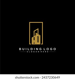 WO initial monogram building logo for real estate with creative square style design