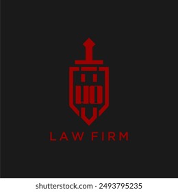 Monograma inicial de WO para bufete de abogados con Imagen del logotipo de espada y escudo