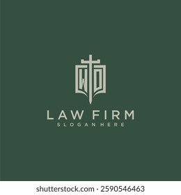 WO initial monogram for law firm with sword and shield logo image