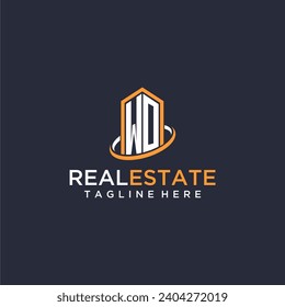 WO initial monogram logo real estate with building style design vector