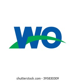 WO initial overlapping swoosh letter logo blue green