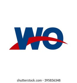 WO initial overlapping swoosh letter logo blue red