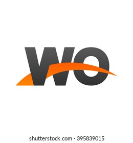WO initial overlapping swoosh letter logo black orange