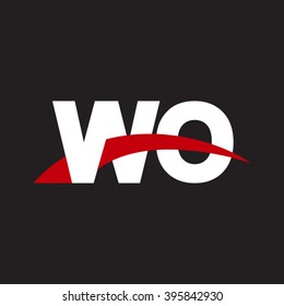 WO initial overlapping swoosh letter logo white red black background