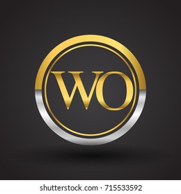 WO Letter logo in a circle, gold and silver colored. Vector design template elements for your business or company identity.