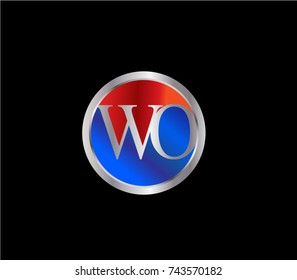 WO Letter logo Design in a circle. Blue Red and silver colored