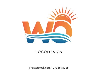 WO-Buchstabe Logo Monogramm Sun Wave Modernes Branding Design