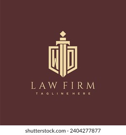 WO letter monogram for law firm with sword and shield logo image