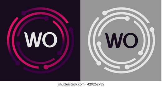 WO letters business logo icon design template elements in abstract background logo, design identity in circle, alphabet letter