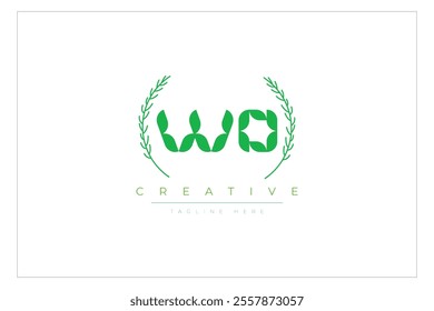 WO letters eco logo with leaf. Fresh nature and healthy leaf logo design.