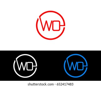 Wo Logo. Letter Design Vector with Red and Black Gold Silver Colors