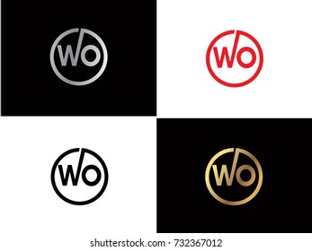 WO Logo. Letter Design Vector with Red and Black Gold Silver Colors


