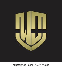 WO Logo monogram with emblem shield shape design isolated gold colors on black background