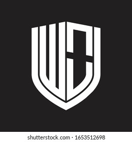 WO Logo monogram with emblem shield design isolated on black background