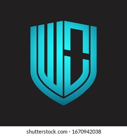 WO Logo monogram with emblem shield design isolated with blue colors on black background