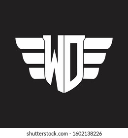WO Logo monogram with emblem and wings element design template