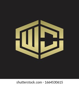 WO Logo monogram with hexagon shape and piece line rounded design tamplate on gold colors