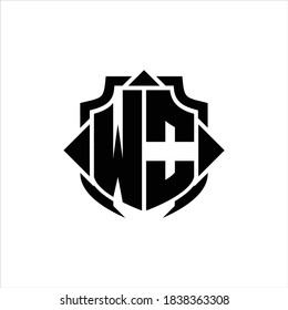 WO Logo monogram with shield line and 3 arrows shape design template on white background