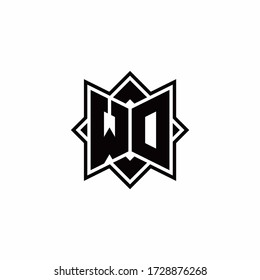 WO monogram logo with square rotate style outline design template