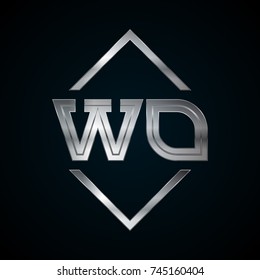 WO Monogram, Metal Logo, Silver Logo