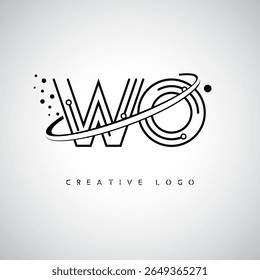 WO Orbit Monogram Logo - Futuristic Minimal Letter mark with Circular Line Art, Tech-Inspired Dots and Space Motion Concept for Modern Branding Identity (Logotipo de Monograma de Órbita WO - Marca de Letra Mínima Futurista com Linha de Arte Circular, Pontos Inspirados na Tecnologia e Conceito de Movimento Espacial para Identidade de Marca Moderna)