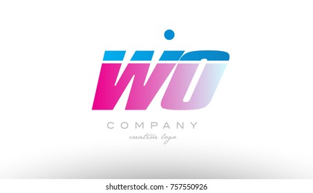 wo w o alphabet letter combination in pink and blue color. Can be used as a logo for a company or business with initials