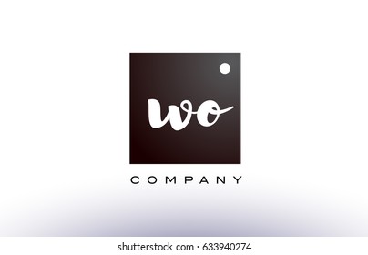 WO W O black white handwritten handwriting alphabet company letter logo square design template dot dots creative abstract