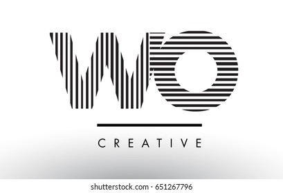 WO W O Black and White Letter Logo Design with Vertical and Horizontal Lines.