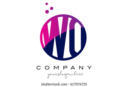 WO W O Circle Letter Logo Design with Purple Magenta Dots Bubbles Vector Illustration