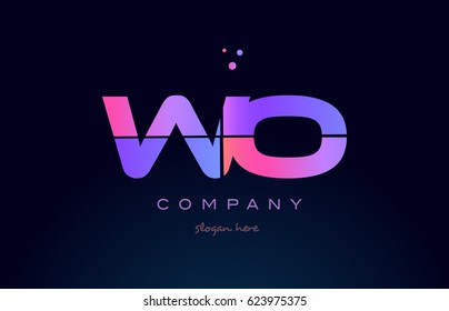 wo w o creative color blue background pink purple blue magenta alphabet letter company logo vector icon design