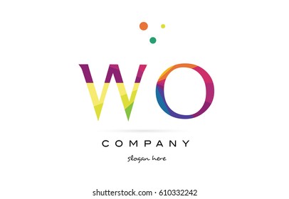 wo w o  creative rainbow colors colored alphabet company letter logo design vector icon template