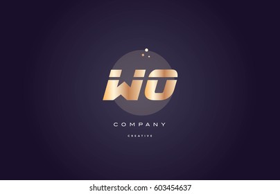 wo w o  gold yellow golden metal metallic bold luxury product modern creative gradient alphabet company logo design vector icon template