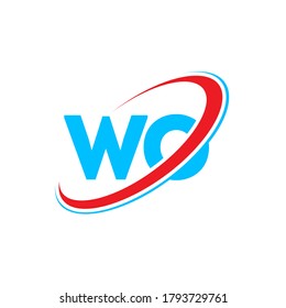WO W O letter logo design. Initial letter WO linked circle uppercase monogram logo red and blue. WO logo, W O design. wo, w o