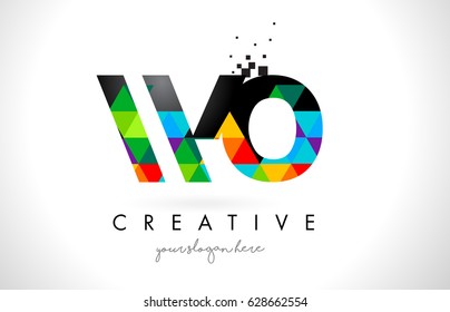 WO W O Letter Logo with Colorful Vivid Triangles Texture Design Vector Illustration.